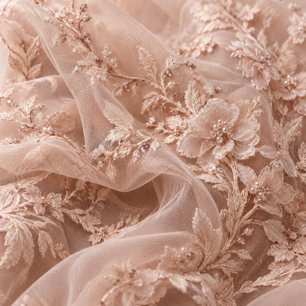 Blush draped to show the fall of the cloth